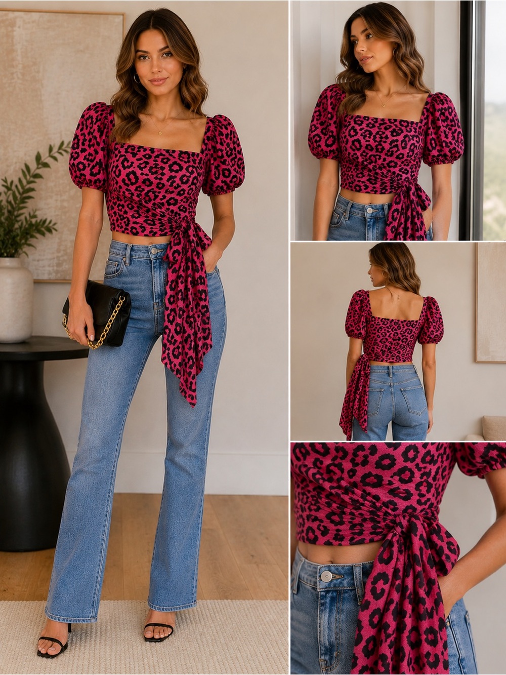 Hemant & Nandita x REVOLVE Rica Side Cascade Leopard Print Blouse Pink Size S